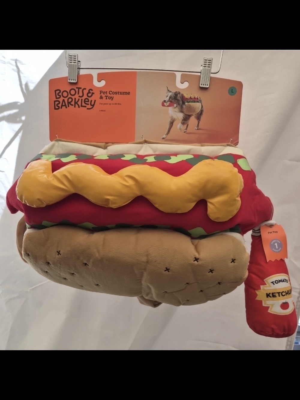 Hot Dog Full Body Halloween Dog Costume with Ketchup Toy - L - Boots & Barkley™